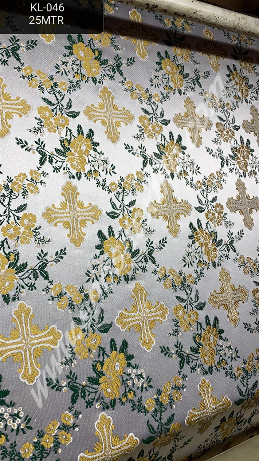KL-046 WHITE/GREEN/GOLD Brocade Fabrics